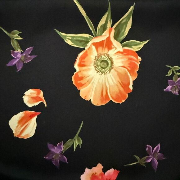 Echo Black Silk Scarf Pink Floral Print Neck Headband Ponytail Bow Bag Accessory - Picture 7 of 11